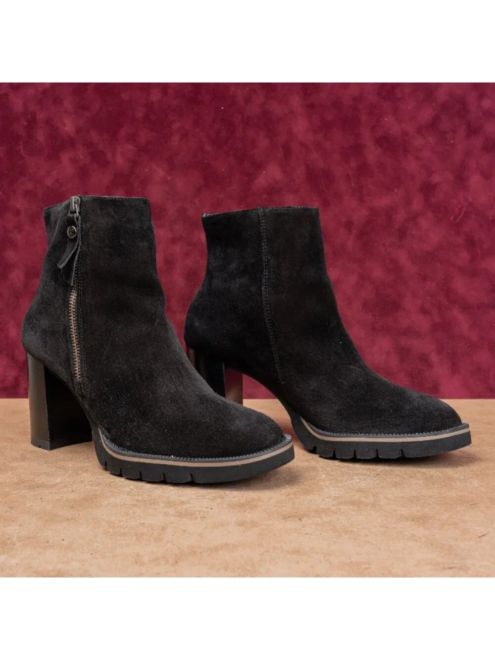 Paul Green Women Sloane Western Black Suede Heeled Zip Boots size 9.5US AUS7